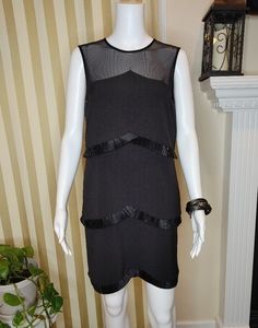 SYMPATHIQUE WANETA ILLUSION SHEER TIERED DRESS, BLACK M